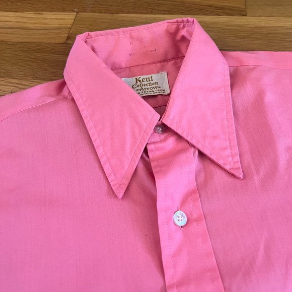 Kent Collection by Arrow Sanforized Vintage 70s PINK Dress Shirt – Men’s 16x34 - Picture 2 of 7